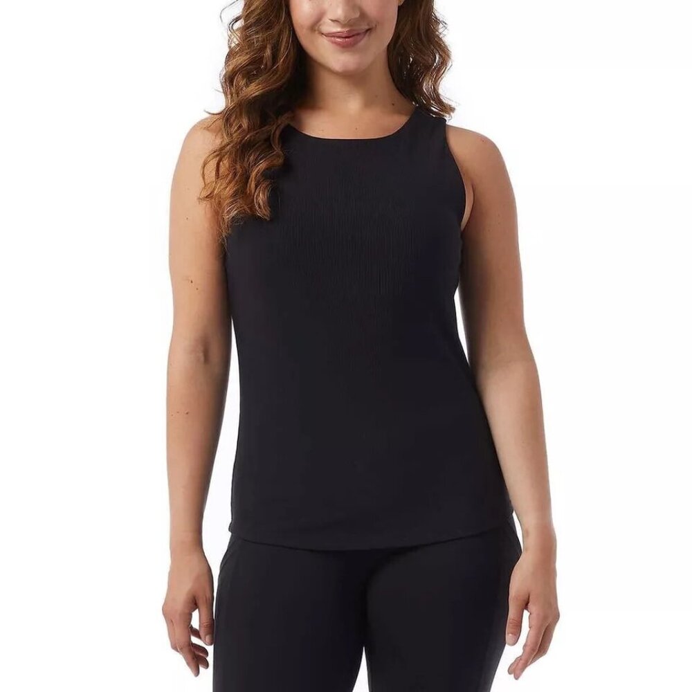 32 Degrees Cool Women's Soft Ribbed Fabric with Built-In-Bra Top, Black,Size XXL